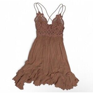 Free People FP One Adella Slip Mini Dress Rose Pink Strappy Lace Ruffle Smocked